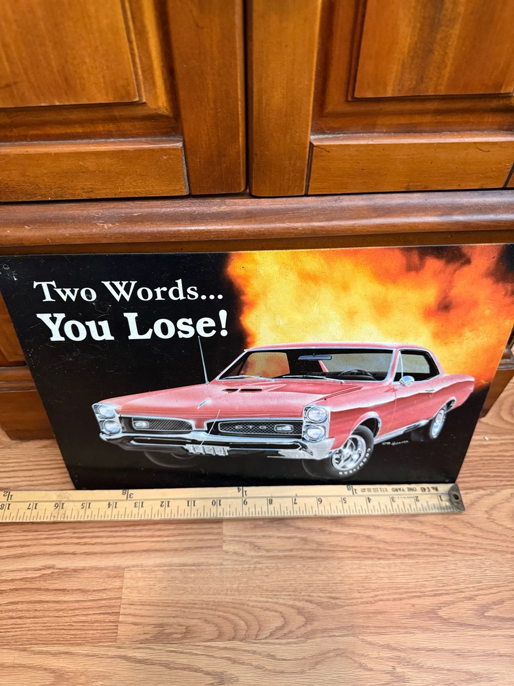 Vintage Red Muscle Car Wall Art - "Two Words... You Lose!"